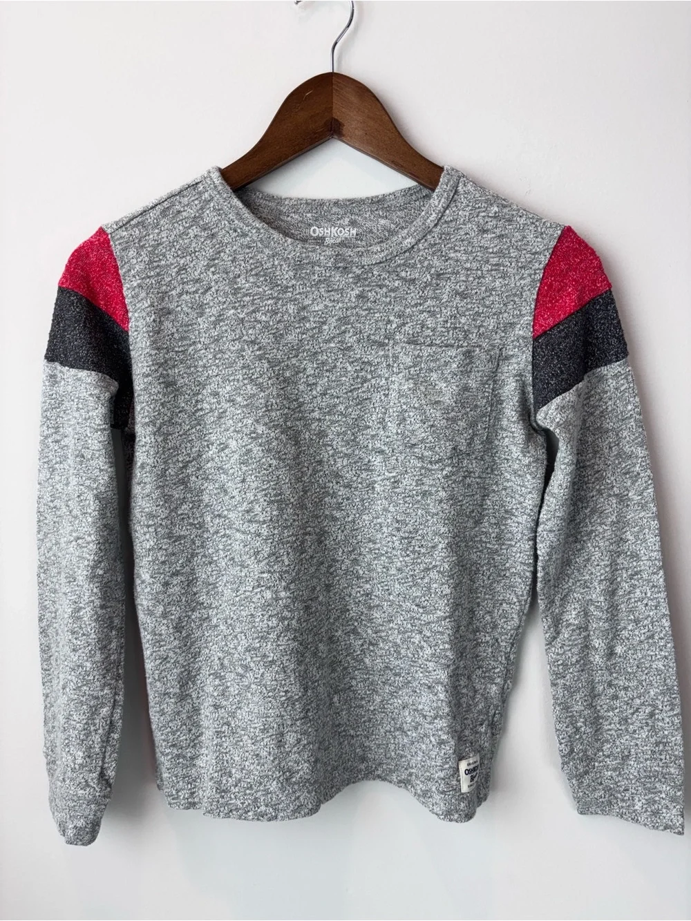 OshKosh B'gosh Boys 14/14A Gray Colorblock Long Sleeve Pocket Red Black